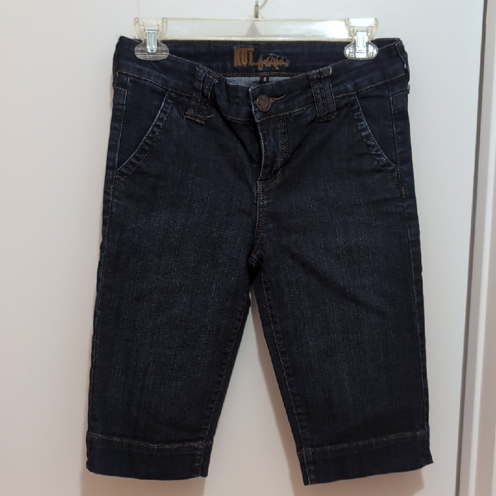 Kut from the Kloth Women's Dark Denim Mid-Rise Boyfriend Short (Size 4)